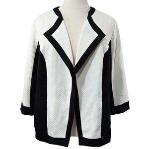 Catherines Black Label Black Ivory Textured Mixed Media Open Front Jacket